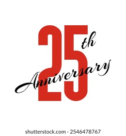 25th anniversary celebration label, twenty five years jubilee card vector template, happy birthday sign, event invitation, social media congratulation post template