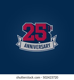 25th Anniversary Celebration Logo using 3d Number, Red Colored Isolated in Blue Background. Retro Style 