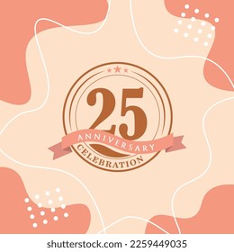 25th anniversary celebration logo vector design with brown color background and  brown color later abstract design 