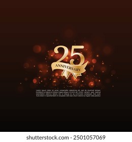 25th Anniversary celebration logotype, 25 Anniversary celebration event, Realistic 3d sign, stars, elegant Dark background, festive illustration, Golden number 25 sparkling confetti, 26
