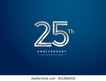 25th anniversary celebration logotype with linked number silver color isolated on blue color. vector anniversary for celebration, invitation card, and greeting card
