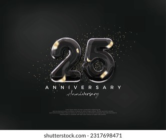 25th anniversary celebration, vector design with luxury black balloons illustration. Premium vector background for greeting and celebration.