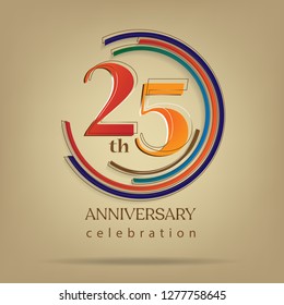 25th Anniversary colorful with brown background, for greeting cards