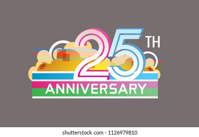 25th anniversary design colorful color with cloud, rainbow, and multiple line number. vector illustration for celebration event and party