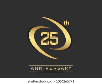 25th anniversary design with double swoosh golden color isolated on black background for celebration