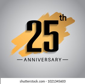 25th anniversary design with golden brush isolated on white background for celebration event