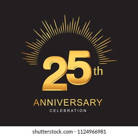 25th anniversary design with golden color and firework for anniversary celebration