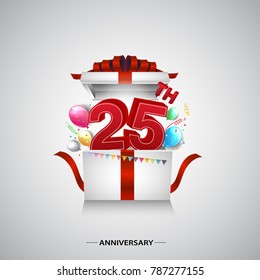25th anniversary design with red number inside gift box isolated on white background for celebration event