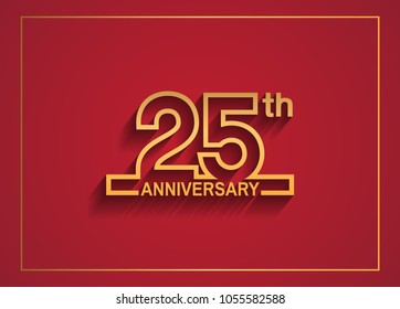 25th anniversary design with simple line style golden color isolated on red background for celebration event