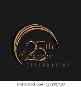 25th anniversary, design templates vector and illustrations with golden color and dark background