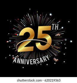 25th Anniversary fireworks and celebration background - stock vector