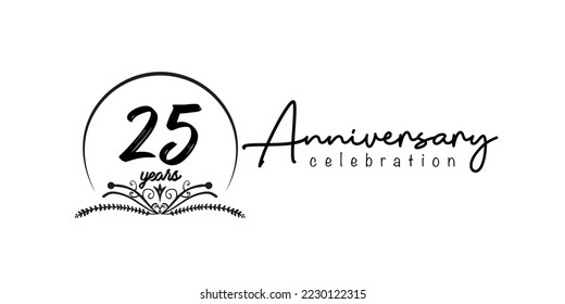 25th anniversary flat black color logotype style with hand lettering on white background
