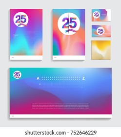 25th anniversary with Fluid colors covers set. celebration template Good for cover, placards, poster, banner, background, flyer design