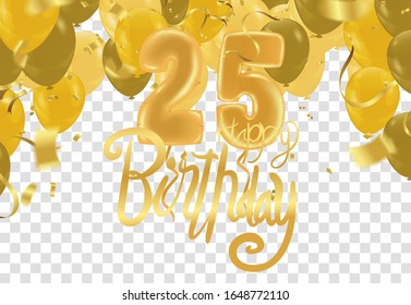 25th anniversary happy birthday party gold balloons celebration background template
