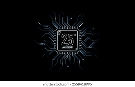 25th Anniversary Logo of Chipset, CPU, GPU, AI Technology Company. Vector illustration.