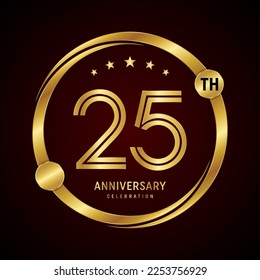 25th anniversary logo design concept with golden ring. Logo Vector Template