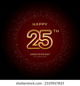 25th  anniversary logo design with a double line concept in gold color, logo vector template illustration