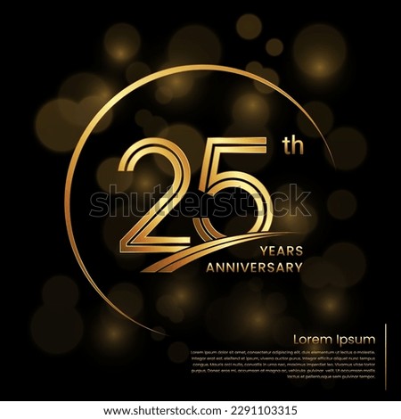 25th Anniversary logo design with double line numbers. Golden anniversary template. Vector Logo Template