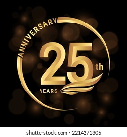 25th Anniversary Logo, Logo design with gold color wings for poster, banner, brochure, magazine, web, booklet, invitation or greeting card. Vector illustration svg