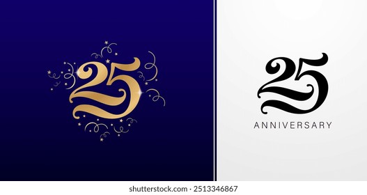 25th anniversary logo design template with gold and black elements isolated backgrounds for greeting cards, invitation, Wedding anniversary , banner and celebration company or business corporate signs