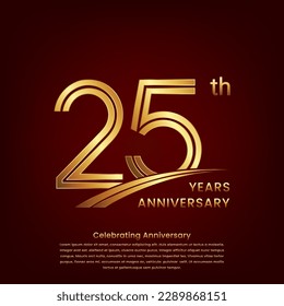25th Anniversary logo with double line concept design, Golden number for anniversary celebration event. Logo Vector Template