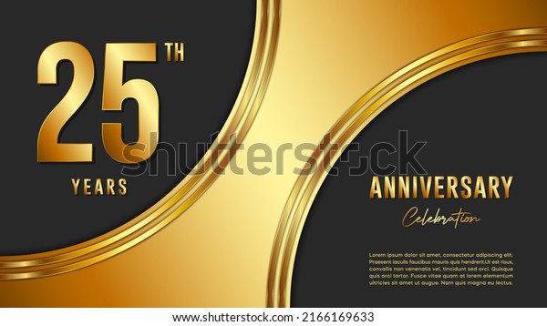 25th anniversary logo with gold\
color for booklets, leaflets, magazines, brochure posters, banners,\
web, invitations or greeting cards. Vector\
illustration.