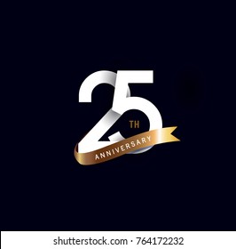 25th anniversary logo with gold ribbon. template design for web, game ,Creative poster, booklet, leaflet, flyer, magazine, invitation card