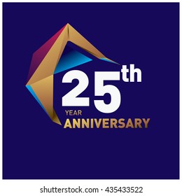25th anniversary logo with gold shape modern looks. Anniversary signs illustration. Gold anniversary logo design and illustration?
