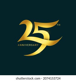 25th Anniversary Logo, Golden Color, 25 Years For Birthday, Invitation, Wedding, Jubilee And Greeting Card Illustration.