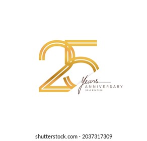 25th Anniversary Logo Golden Colored With Linked Number Isolated On White Background, Vector Design For Greeting Card And Invitation Card.