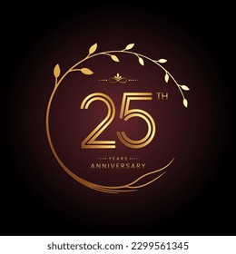 25th anniversary logo with golden number for celebration event, invitation, wedding, greeting card, banner, poster, and flyer Golden tree vector design