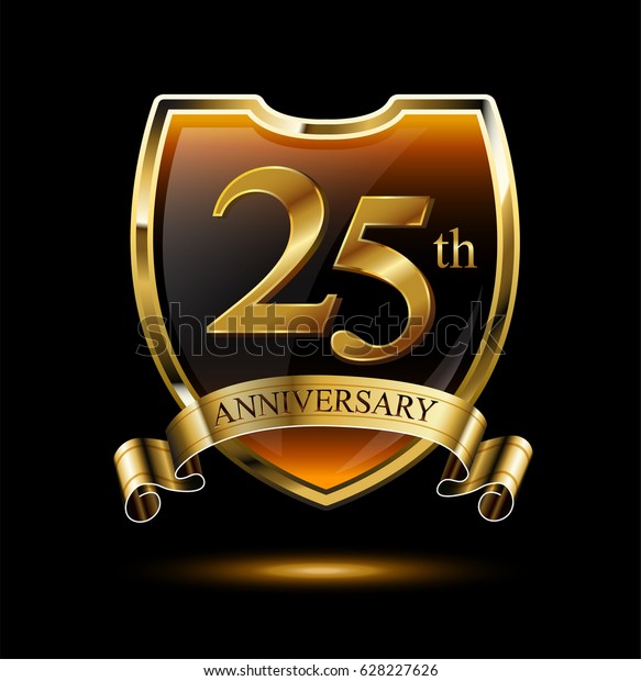 25th Anniversary Logo Golden Shield Ribbon Stock Vector (Royalty Free ...