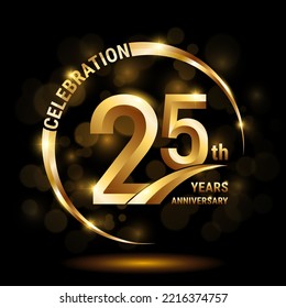 25th Anniversary Logo, Template design for anniversary celebration with golden ring and text, vector illustration