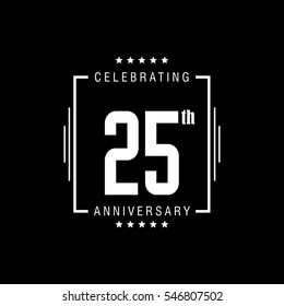 25th anniversary logo, vector celebration design with rectangle on black background.