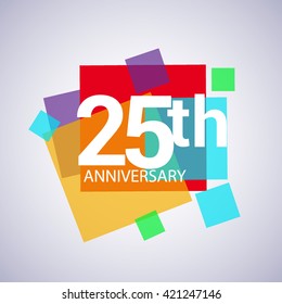 25th anniversary logo, vector design birthday celebration with colorful geometric isolated on white background.