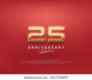 25th anniversary in luxurious gold color. glitter vector premium. Premium vector for poster, banner, celebration greeting.