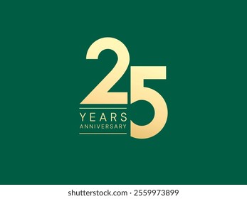 25th Anniversary luxury gold celebration with Overlapping Letters numbers logo vector design concept. Twenty-five years anniversary gold logo template for celebration event, business, card, website.