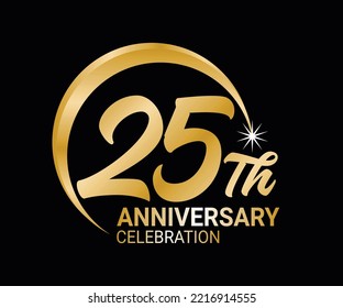 25th Anniversary ordinal number Counting vector art illustration in stunning font on gold color on black background