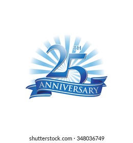 25th Anniversary Ribbon Logo With Blue Rays Of Light