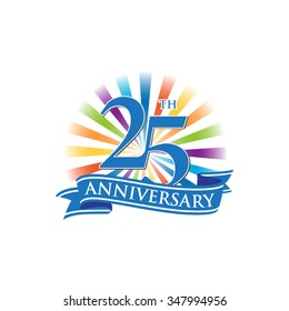 25th anniversary ribbon logo with colorful rays of light