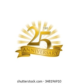 25th Anniversary Ribbon Logo With Golden Rays Of Light