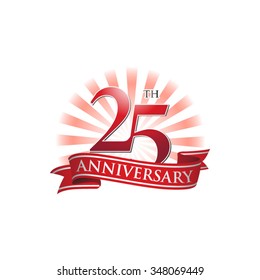 25th anniversary ribbon logo with red rays of light