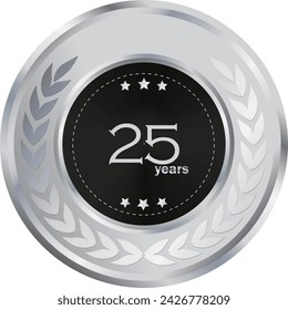 25 aniversario en plata y negro, regalo de aniversario, celebración de aniversario de 25 años, sello de plata, anillo de plata, celebración de cumpleaños