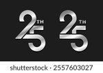 25th Anniversary Silver Numbers on Black Background. Logo, Logotype, Business and Congratulation. Vector Illustration.