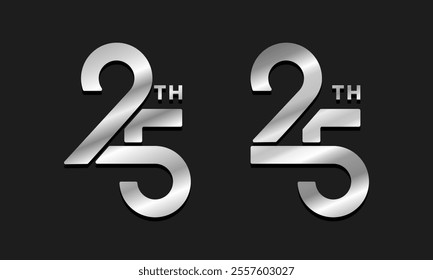 25th Anniversary Silver Numbers on Black Background. Logo, Logotype, Business and Congratulation. Vector Illustration.