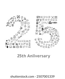 25th Anniversary with social media and business icon