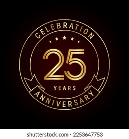 25th anniversary template design concept with golden ribbon for anniversary celebration event. Logo Vector Template svg
