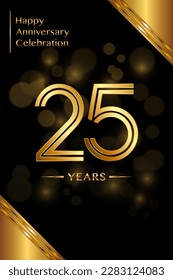 25th Anniversary template design with double line numbers. Golden anniversary template. Vector