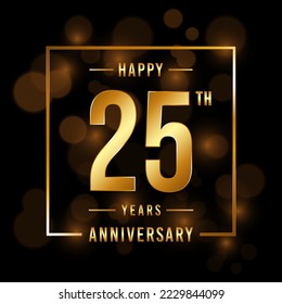 25th Anniversary. Anniversary template design with golden font for celebration events, weddings, invitations and greeting cards. Vector illustration