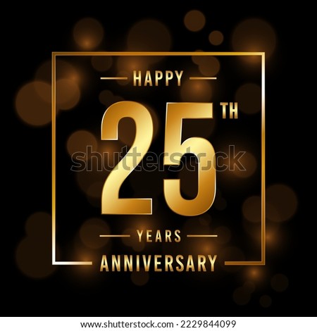 25th Anniversary. Anniversary template design with golden font for celebration events, weddings, invitations and greeting cards. Vector illustration